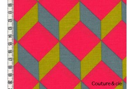 tissu linnamorata Cubik corail, moutarde, gris bleu, x10cm dans Nattés de coton par Couture et Cie