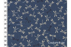Tissu Libellules bleu canard, coupon 35*110cm