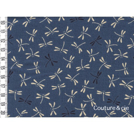 Tissu Libellules bleu canard, coupon 35*110cm dans Motifs traditionnels par Couture et Cie