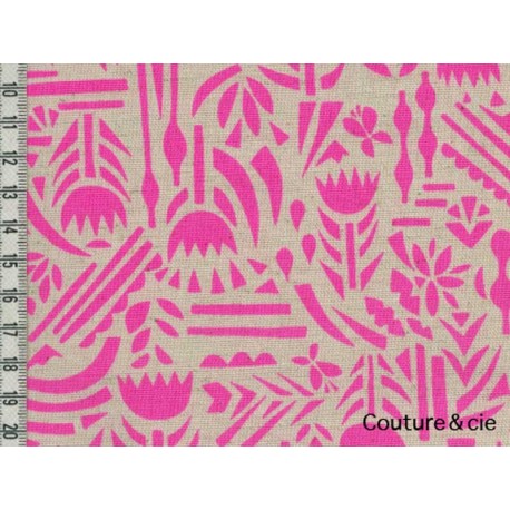Tissu Ellen Baker Botanica rose fluo, coupon 75x110cm dans Kokka par Couture et Cie
