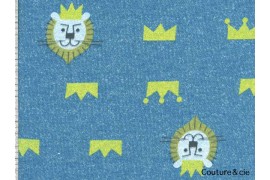 Tissu sweat motif lion bleu dans Tissus Animaux par Couture et Cie