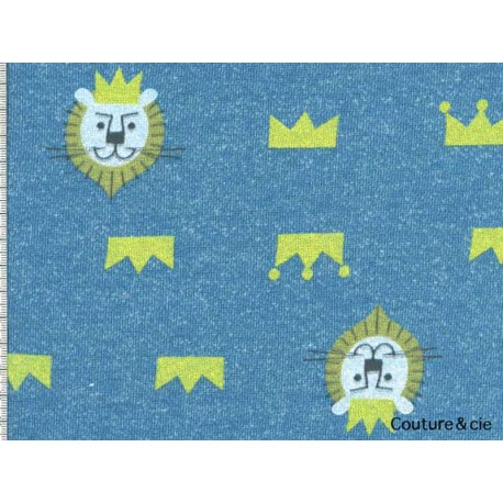 Tissu sweat motif lion bleu dans Tissus Animaux par Couture et Cie