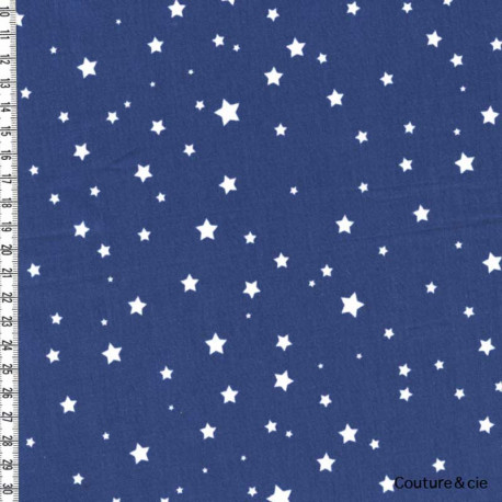 Tissu enduit poussières d'étoiles bleu jean, x10cm dans Enduits par Couture et Cie