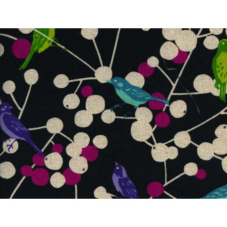 Tissu Echino coton lin oiseaux noir, x10cm dans TISSUS JAPONAIS par Couture et Cie