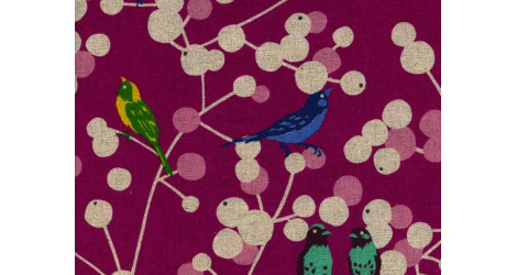 Tissu Echino coton lin oiseaux rose, 90x110cm dans TISSUS JAPONAIS par Couture et Cie