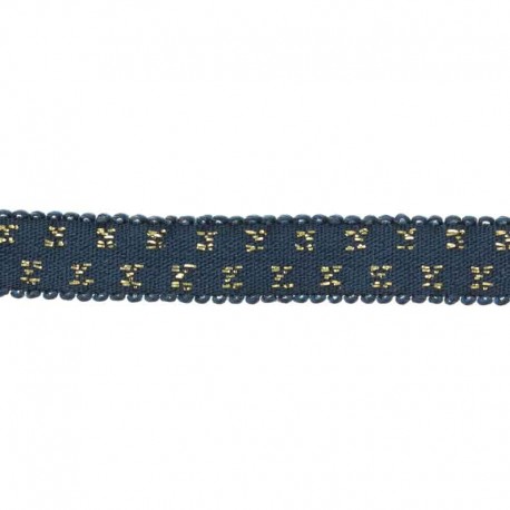 Elastique bleu jean pois lurex doré 10mm, x10cm dans Mercerie par Couture et Cie