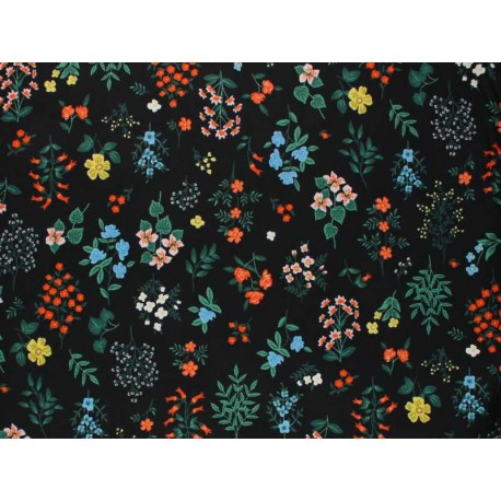 Tissu Rifle Paper Strawberry Fields noir petites fleurs, x10cm dans COTTON + STEEL par Couture et Cie