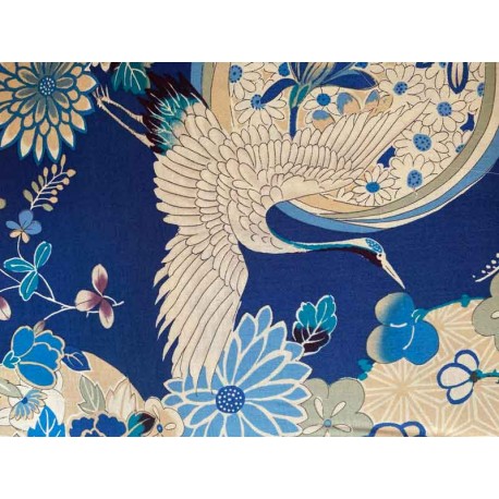 Tissu Japonais Kokka Japanese Modern grue bleu, x10cm dans TISSUS JAPONAIS par Couture et Cie